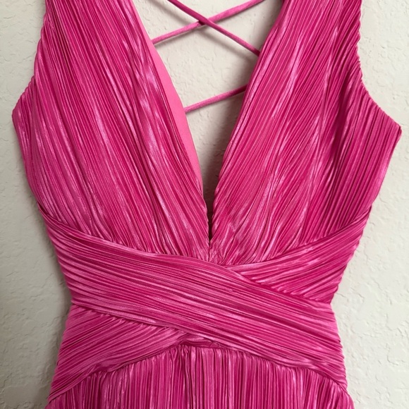 Lulus Pink Satin Pleated Tiered Lace Up Maxi Dress Size XS Formal Glam Prom - Picture 5 of 9